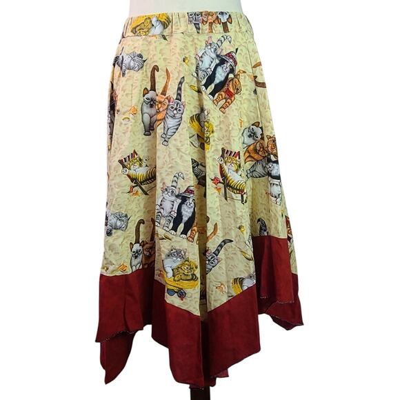 Cats at the Beach Print Handsewn Scarf Skirt Elastic Waist Medium - Picture 2 of 4